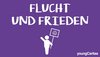 Text "Flucht und Frieden" und Menschenfigur