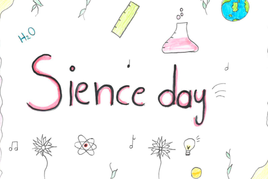 Gemaltes Bild von Schüler/in: Science Day als Schriftzug und Icons