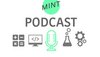 "MINT Podcast" mit Symbolen zu Wissenschaft und Technik neben einem Mikrofon