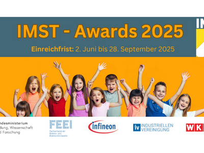 IMST Award Banner 2025 mit jubelnden Kindern 