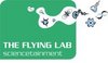 Grünes Logo der Flying Labsmit kleinen Symbolen von Laborgeräten