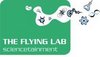 Grünes Logo der Flying Labsmit kleinen Symbolen von Laborgeräten