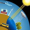 Zeichnung der Erde auf die Sonne und Regen trifft