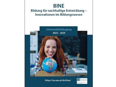 Folder Titelseite des Universitätslehrgangs „Bildung für nachhaltige Entwicklung – Innovationen im Bildungswesen (BINE)“